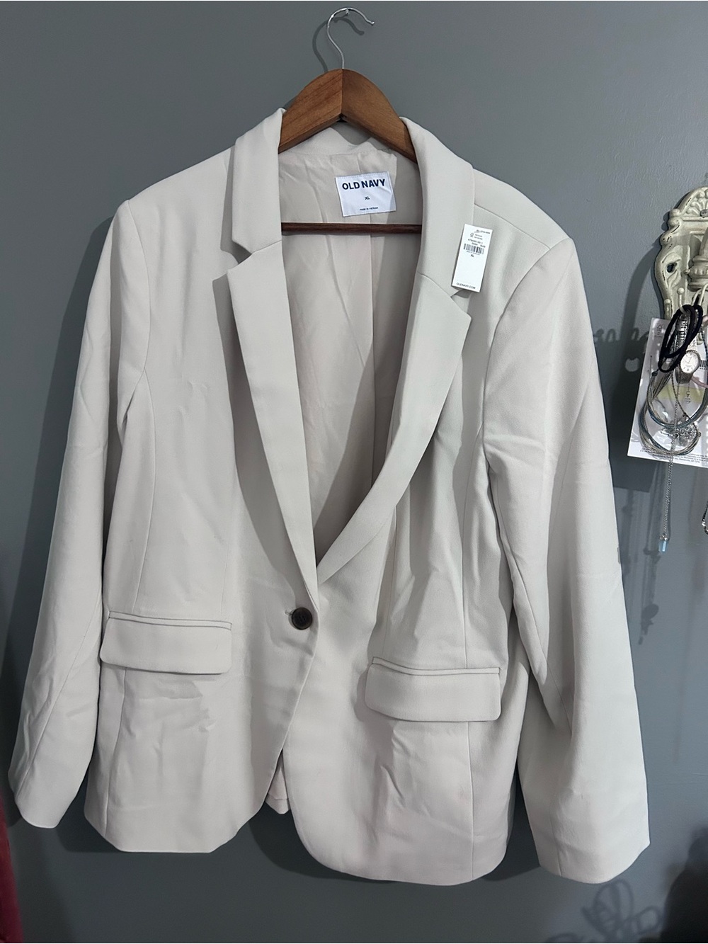 Old Navy Women's Light Cream Single-Button Blazer